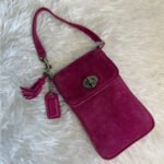 y2k COACH Vintage Pink Suede Turnlock Card Case / Holder Wristlet - Image 11