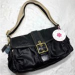 y2k COACH Vintage Buckle Black Sateen Nylon Shoulder Hand bag