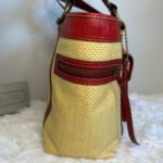 Vintage COACH y2k Red Natural Legacy Straw Tote Bag - Image 3