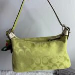 y2k Coach 2006 Vintage F06044 Lime Green Jacquard Shoulder Bag - Image 2