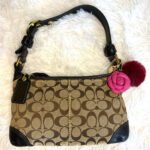 y2k COACH 2007 Black Brown Jacquard Hobo Signature Shoulder Bag