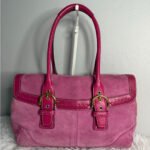 y2k COACH Vintage 2004 Pink Hampton Suede SOHO Flap Satchel - Image 2