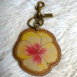 Coach X Koki Leather Hibiscus Flower Key Fob Chain Keychain Bag Charm