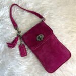 y2k COACH Vintage Pink Suede Turnlock Card Case / Holder Wristlet