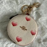 COACH Circular Coin Pouch With Heart Print Bag Charm Key Fob