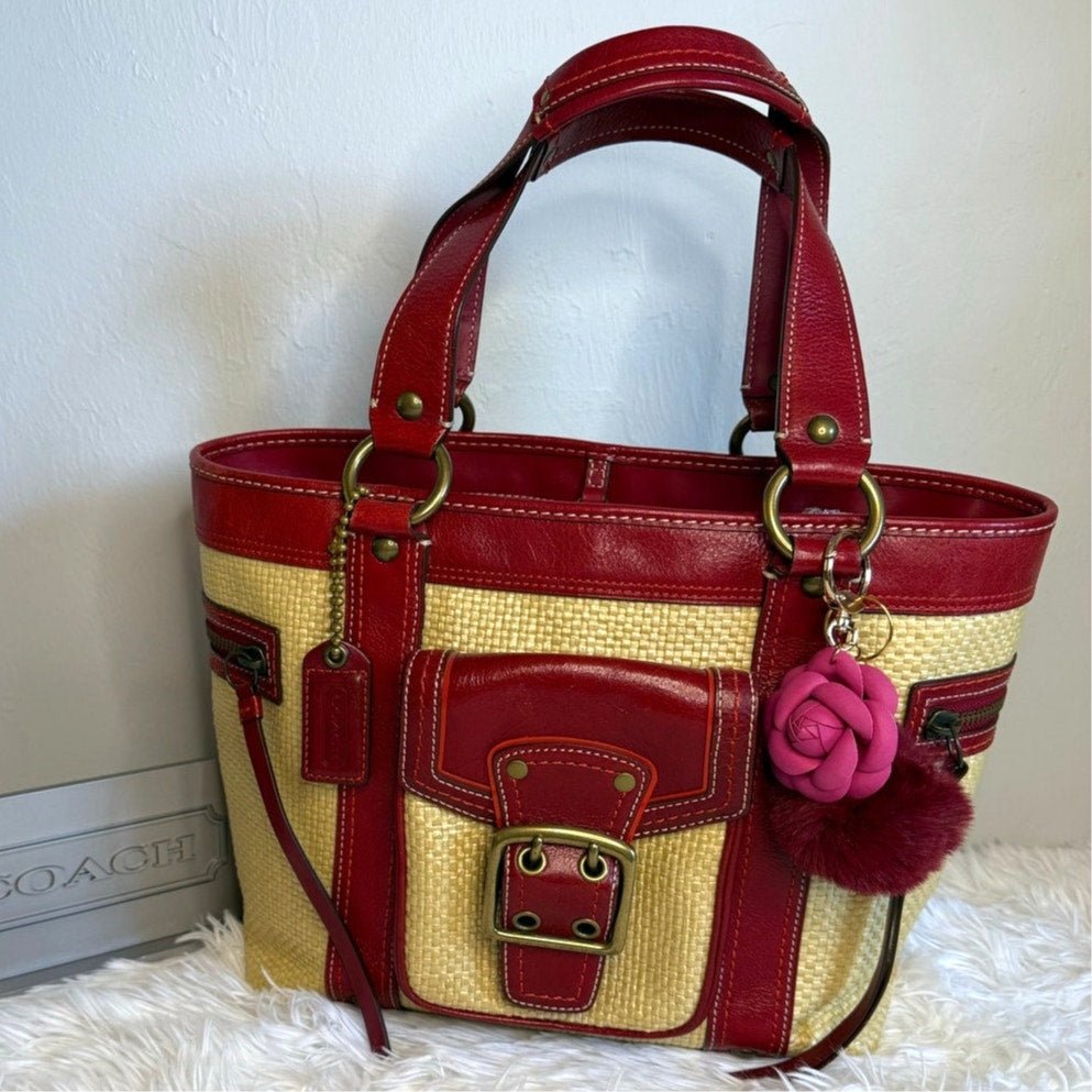 bc5ea4f7-1697-4b1e-a584-2cadd48df531_94ecf74a-fdf8-4764-a208-1fb5e48b808a Vintage COACH y2k Red Natural Legacy Straw Tote Bag - Image 1