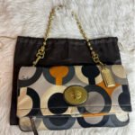 y2k COACH Kisslock Amanda Graphic Op Art Fold Over Clutch Satin Shoulder Bag - Image 12