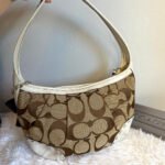 y2k COACH Brown Cream Signature Ergo Hobo Shoulder Bag - Image 2