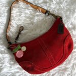 y2k COACH Vintage 4828 Red Suede Hobo Mini Purse Shoulder bag
