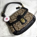 y2k COACH Vintage Black Brown Khaki Signature Legacy Flip Turnlock