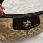 y2k COACH Brown Khaki Jacquard Baguette Bag - Image 7